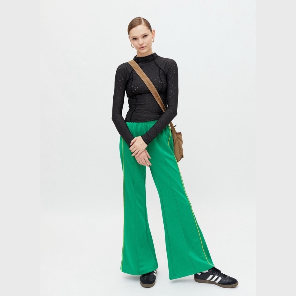 BDG Josie Tricot High-Waisted Flare Pants Bright Green Elastic Waist Retro Large - Picture 15 of 16